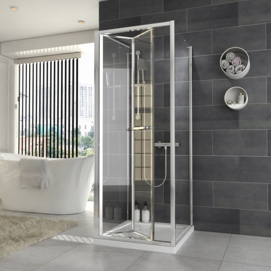 chrome three sided shower cubicle reduced height 1750