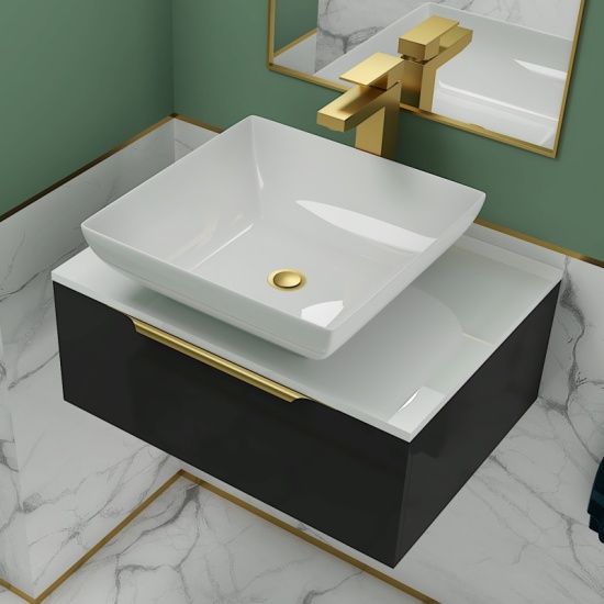SMALL, GREY, VANITY UNIT, WITH GOLD OR CHROME HANDLES