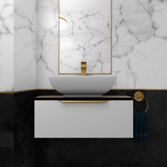 SMALL WHITE WALL HUNG VANITY UNIT WITH COUNTER TOP BASIN FROM JIVANA WITH GOLD OR CHROME HANDLES AND OPTIONAL TAP AND WASTE SMALL, WHITE, WALL HUNG, VANITY UNIT, COUNTER TOP BASIN, GOLD HANDLES