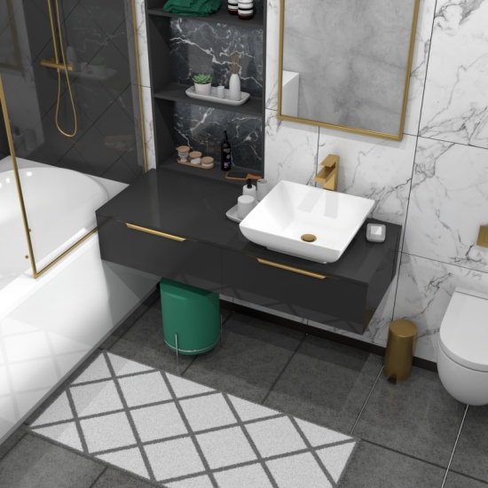 Jivana 1200 Wall Single Countertop Basin Unit Grey