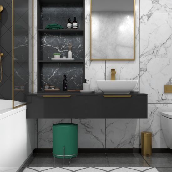 Jivana 1200mm Wall Hung Grey Vanity Unit Close-up image of Jivana Gold Mono Mixer Basin Tap