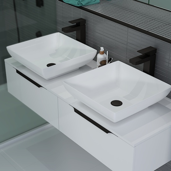 Jivana 1200 Wall Double Countertop Vanity Unit White Jivana 1200 Wall Double Countertop Vanity Unit White