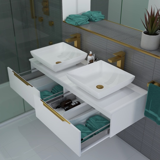 Jivana 1200 Wall Double Countertop Vanity Unit White