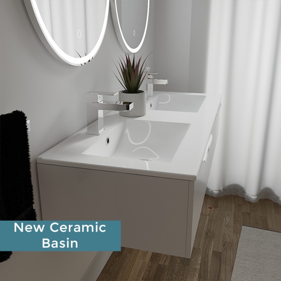 Jivana Freestanding Bath Suite with 1200 White Vanity & Toilet Extra Product Image For Jivana Wall Twin Vanity Unit White 2
