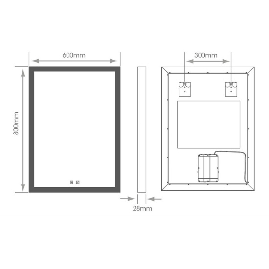 Sycamore 800 x 600 Bathroom Mirror LED Lights Demister