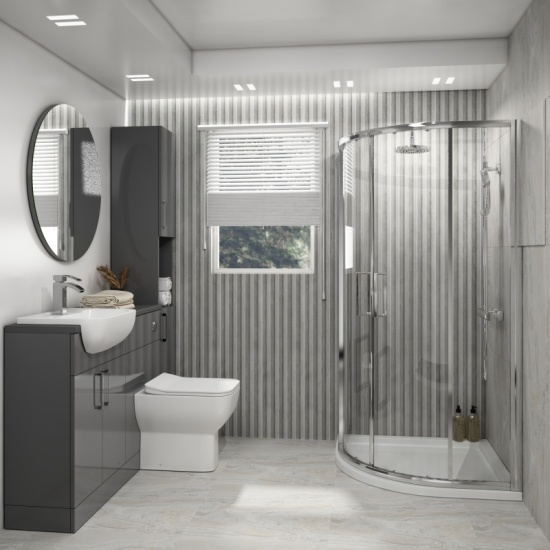 Oliver Shower Suite 1500 Fitted Furniture: Combination Vanity Unit, Toilet & Tall Storage with 900 Quad Shower Cubicle Extra Product Image For Oliver Suite Fitted Furniture Combination 3