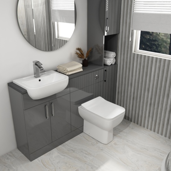 Oliver Shower Suite 1500 Fitted Furniture: Combination Vanity Unit, Toilet & Tall Storage with 900 Quad Shower Cubicle Extra Product Image For Oliver Suite Fitted Furniture Combination 4