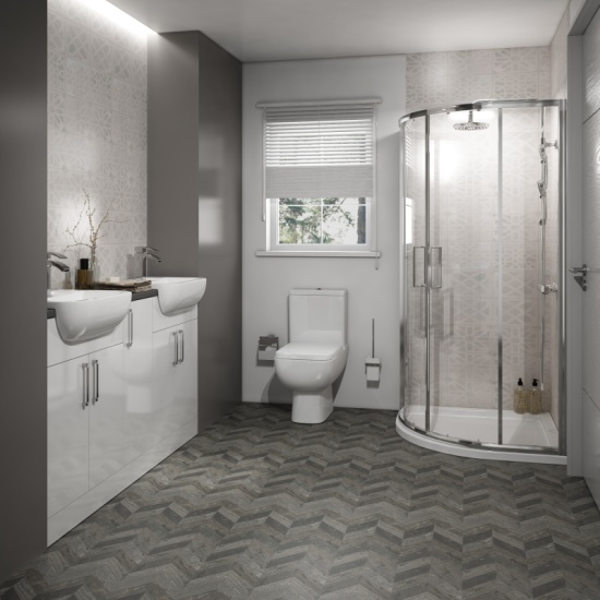 Oliver Shower Suite 1500 Fitted Furniture: Double Basin Vanity Unit & Storage with Toilet and Quad Shower Enclosure Extra Product Image For Oliver Suite Fitted Furniture Double Basin 3