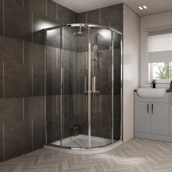 Oliver Shower Suite 1500 Fitted Furniture: Double Basin Vanity Unit & Storage with Toilet and Quad Shower Enclosure Extra Product Image For Oliver Suite Fitted Furniture Double Basin 5