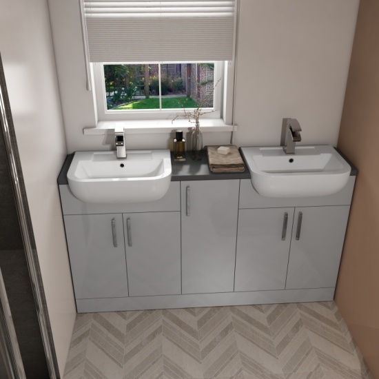 Oliver Shower Suite 1500 Fitted Furniture: Double Basin Vanity Unit & Storage with Toilet and Quad Shower Enclosure Extra Product Image For Oliver Suite Fitted Furniture Double Basin 6