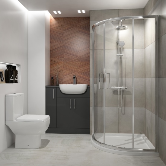 Oliver Shower Suite 800 Fitted Ensuite Furniture: Vanity Unit & Storage with Toilet and 900 Quadrant Shower Cubicle Extra Product Image For Oliver Suite Fitted Cloakroom Furniture 2