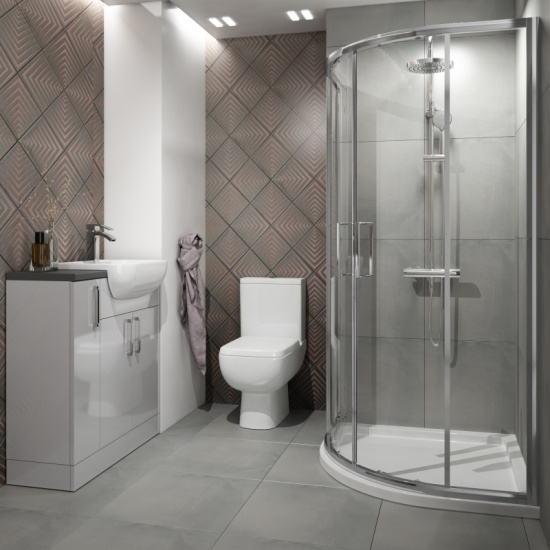 Oliver Shower Suite 800 Fitted Ensuite Furniture: Vanity Unit & Storage with Toilet and 900 Quadrant Shower Cubicle Extra Product Image For Oliver Suite Fitted Cloakroom Furniture 4