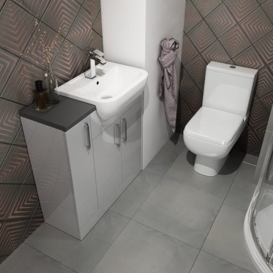 Oliver Shower Suite 800 Fitted Ensuite Furniture: Vanity Unit & Storage with Toilet and 900 Quadrant Shower Cubicle Extra Product Image For Oliver Suite Fitted Cloakroom Furniture 5