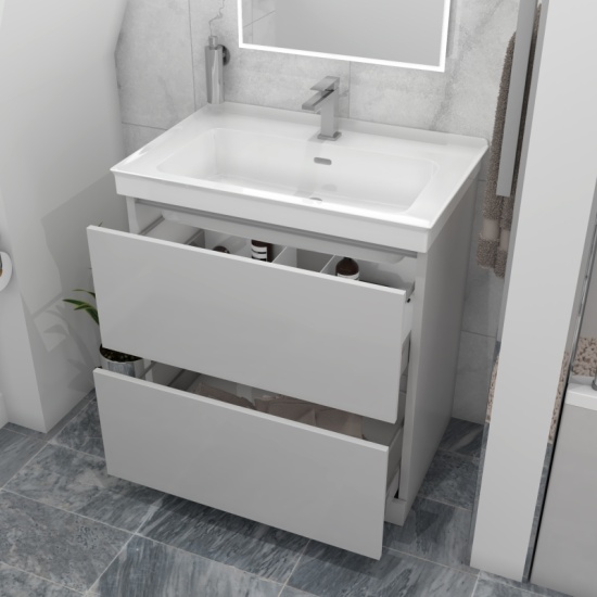 Vanity Unit in Grey with storage space Handless Bathroom Furniture with soft-closing drawers