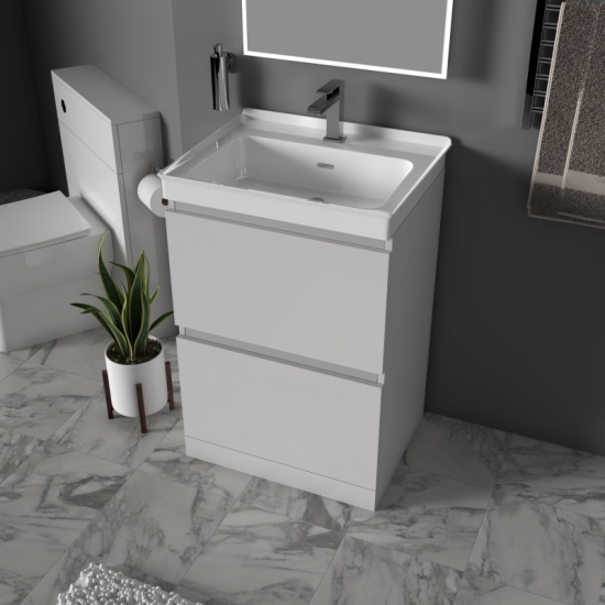 600mm Vanity Unit in Grey with 2 draws  Pearl Grey Vanity Unit with storage