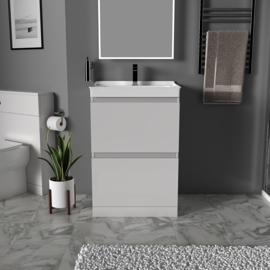Freestanding Bathroom Vanity Unit with 2 draws  Grey Bathroom Furniture with Storage
