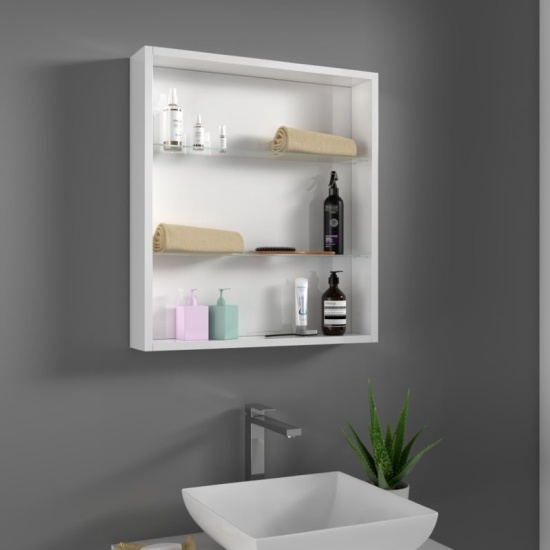 BC White Mirror Medicine Cabinet 2 Doors Glass Shelves