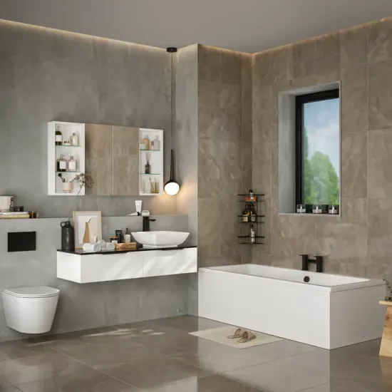 Product Image for Jivana Straight Bath Suite: White Vanity, Toilet, Standard Bath 1