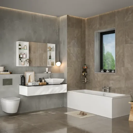 Product Image for Jivana Straight Bath Suite: White Vanity, Toilet, Standard Bath 2