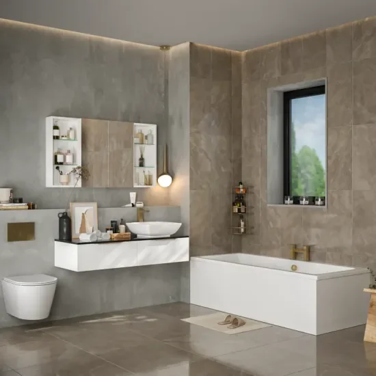 Product Image for Jivana Straight Bath Suite: White Vanity, Toilet, Standard Bath 3