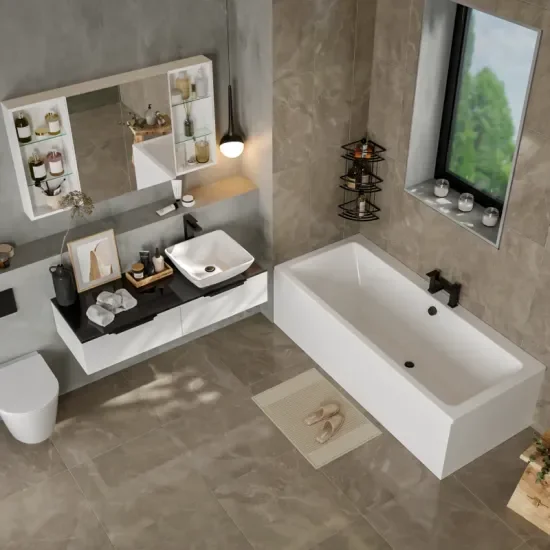 Product Image for Jivana Straight Bath Suite: White Vanity, Toilet, Standard Bath 10