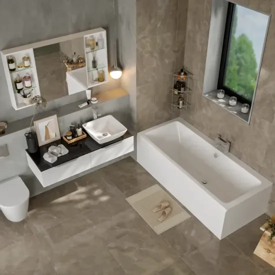 Product Image for Jivana Straight Bath Suite: White Vanity, Toilet, Standard Bath 11