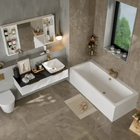 Product Image for Jivana Straight Bath Suite: White Vanity, Toilet, Standard Bath 12