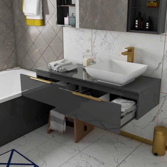 Jivana Straight Bath Suite: 1200 Grey Vanity, Wall Hung Toilet, 1700 Bath Jivana Suite Straight 1700 Bath 1200 Grey Vanity Wall Hung Toilet