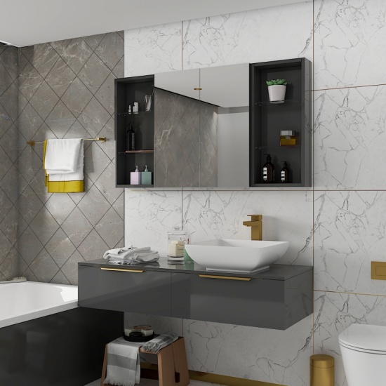 Jivana Straight Bath Suite: 1200 Grey Vanity, Wall Hung Toilet, 1700 Bath Jivana Suite Straight 1700 Bath 1200 Grey Vanity Wall Hung Toilet