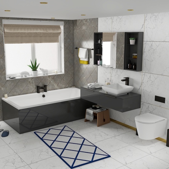 Jivana Straight Bath Suite: 1200 Grey Vanity, Wall Hung Toilet, 1700 Bath Extra Product Image For Jivana Suite Straight Bath Grey Vanity Wall Hung Toilet 1
