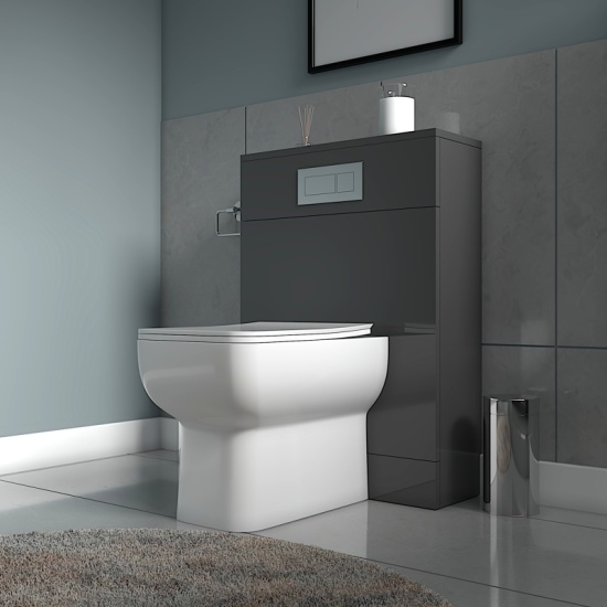 Jivana Straight Bath Suite with 600 Grey Vanity & Toilet Jivana Suite Straight Bath 600 Grey Basin Unit Back to wall Toilet