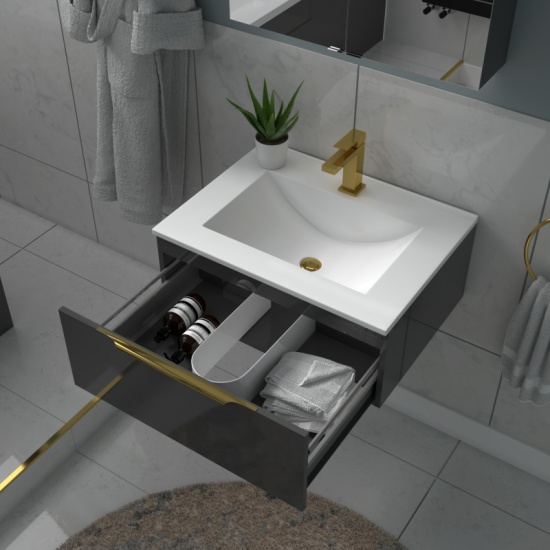 Jivana Straight Bath Suite with 600 Grey Vanity & Toilet Jivana Suite Straight Bath 600 Grey Basin Unit Back to wall Toilet
