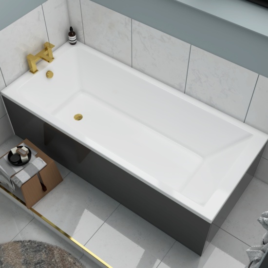 Jivana Suite Straight Bath 600 Grey Basin Unit Back to wall Toilet