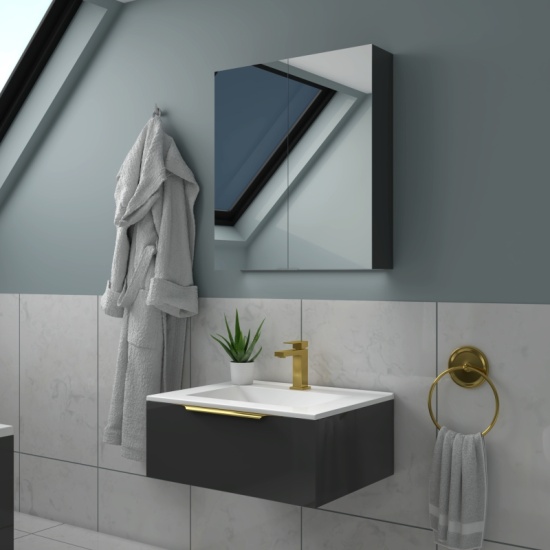 Jivana Straight Bath Suite with 600 Grey Vanity & Toilet Jivana Suite Straight Bath 600 Grey Basin Unit Back to wall Toilet