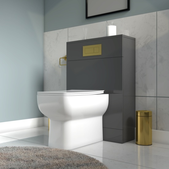 Jivana Straight Bath Suite with 600 Grey Vanity & Toilet Jivana Suite Straight Bath 600 Grey Basin Unit Back to wall Toilet
