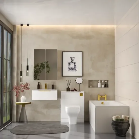 Product Image for Jivana Straight Bath Suite with 600 White Vanity and Toilet 3