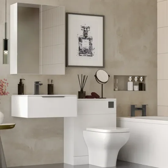 Product Image for Jivana Straight Bath Suite with 600 White Vanity and Toilet 4