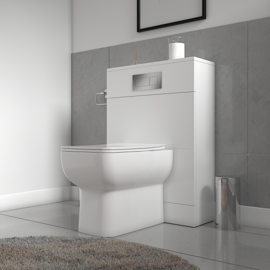 Jivana Straight Bath Suite with 600 White Vanity & Toilet Extra Product Image For Jivana Suite Straight Bath White Sink Unit Back To Wall Toilet 2