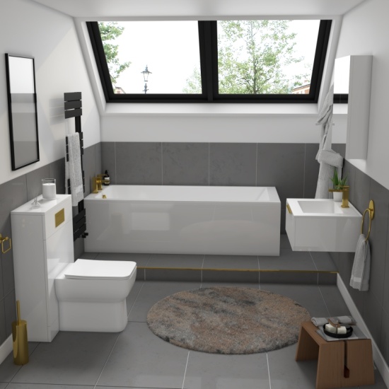 Jivana Suite Straight Bath 600 White Sink Unit Back To Wall Toilet