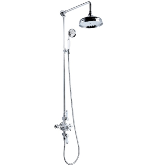 Wye Traditional Round Exposed Thermostatic Shower with Riser, Fixed Head and Hand Shower Extra Product Image For Wye Trad Round Shower Kit 1