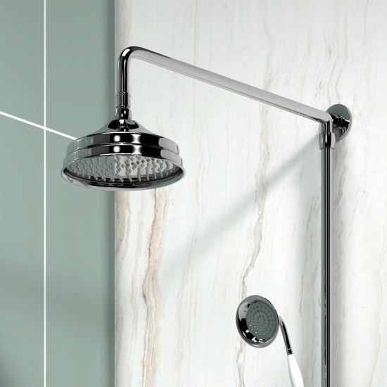 Wye Traditional Round Exposed Thermostatic Shower with Riser, Fixed Head and Hand Shower Wye Traditional Shower Rail Kit