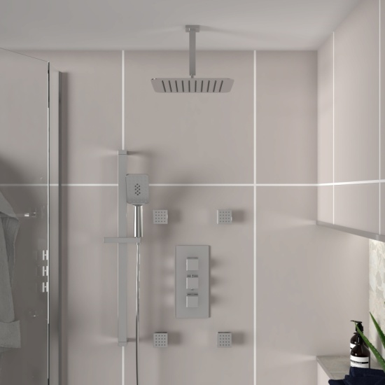 Ribble 3 Outlet Ceiling Shower Set Head Handset Bath Filler