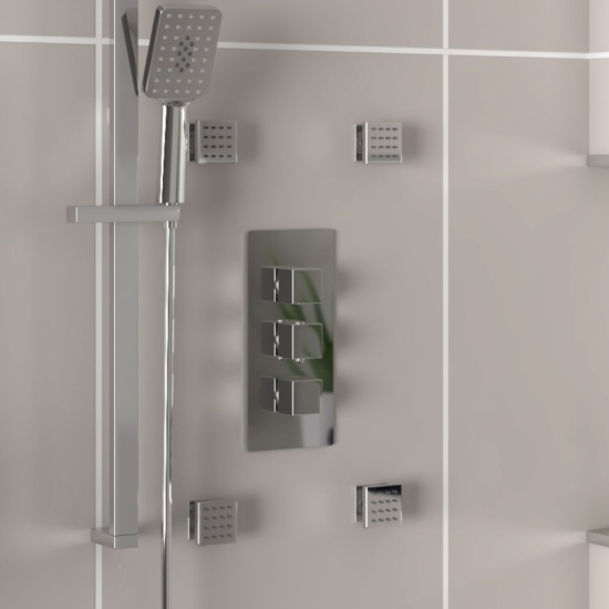 Ribble 3 Outlet Shower Set with Shower Head (Ceiling Mounted), Handset Slider Kit, Bath Filler or Body Jets Product Image for Ribble 3 Outlet Shower Set with Shower Head (Ceiling Mounted), Handset Slider Kit, Bath Filler or Body Jets