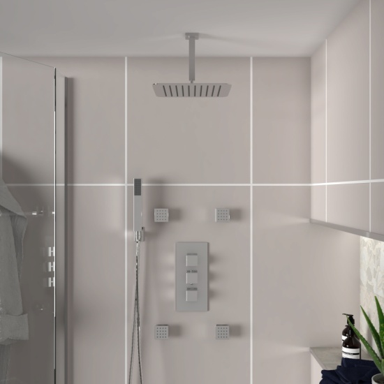 Ribble 3 Way Ceiling Shower Set with Handset and Slider Rail