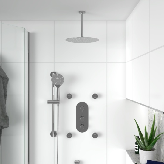 Tweed 3 Way Ceiling Shower Set Head Handset Bath Filler