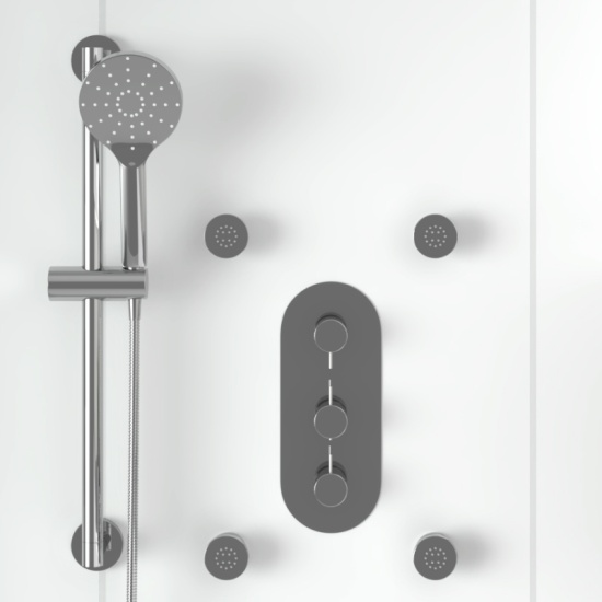 Tweed 3 Outlet Shower Set with Shower Head (Ceiling Mounted), Handset Slider Kit,  Bath Filler or Body Jets Tweed 3 Way Ceiling Shower Set Head Handset Bath Filler