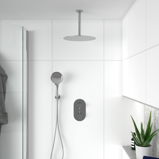 Tweed 2 Outlet Shower Set with Fixed Head, Vertical Arm, Handset & Bracket Tweed 2 Outlet Ceiling Shower Set Head Handset Bracket