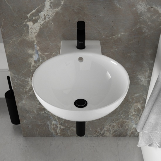 Tesla Round Wash Basin with Black Tap