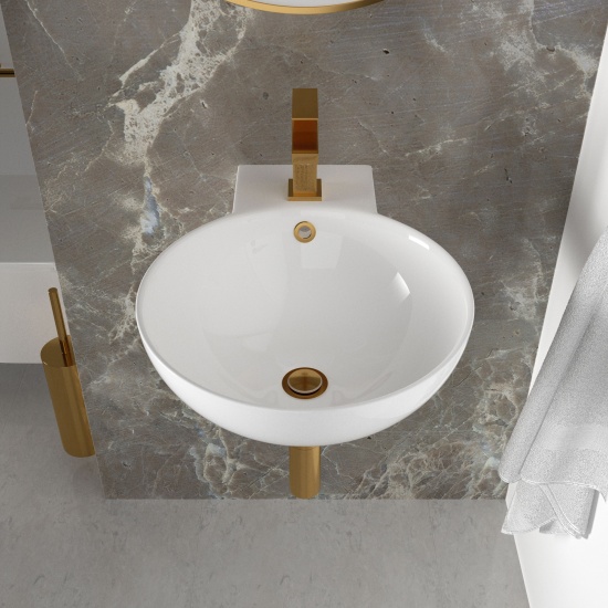 Tesla Round Wash Basin and Gold Tap