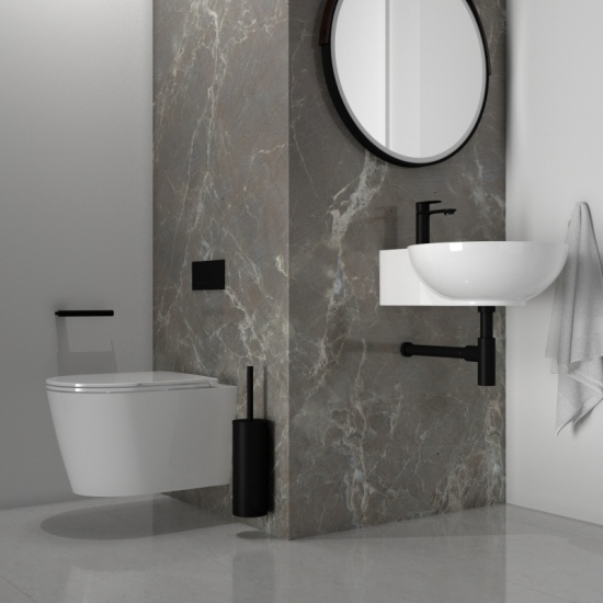 Tesla Wall Hung 410mm Round Wash Basin with Optional Black Tap Extra Product Image For Tesla Wall Hung Basin And Toilet Niagra Taps 1